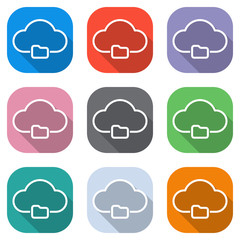 outline simple cloud and folder. linear symbol with thin outline. Set of white icons on colored squares for applications. Seamless and pattern for poster
