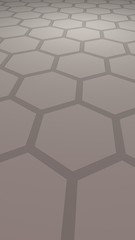 Honeycomb with color lighting, on a gray background. Perspective view on polygon look like honeycomb. Isometric geometry. Vertical image orientation. 3D illustration