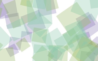 Multicolored translucent squares on white background. Green tones. 3D illustration