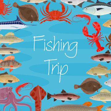 Vector poster for fishing trip and seafood fish