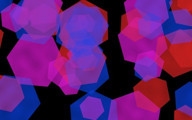 Multicolored translucent hexagons on dark background. Red tones. 3D illustration