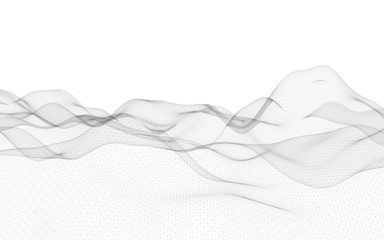 Abstract landscape on a white background. Cyberspace grid. Hi-tech network. 3d technology illustration