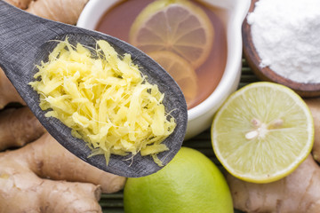 ginger and lemon on the table seen from above