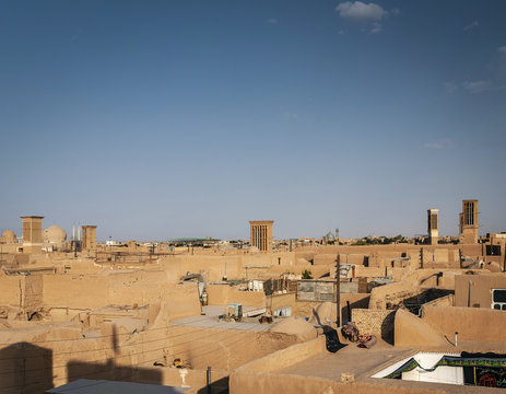 rootops and landscape view of  yazd city old town iran