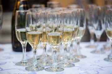 Champagne glasses on a table
