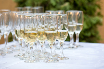 Champagne glasses on a table

