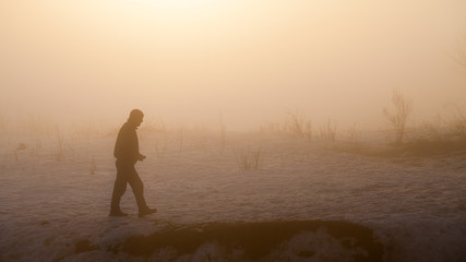 Countryside winter landscape at sunset
