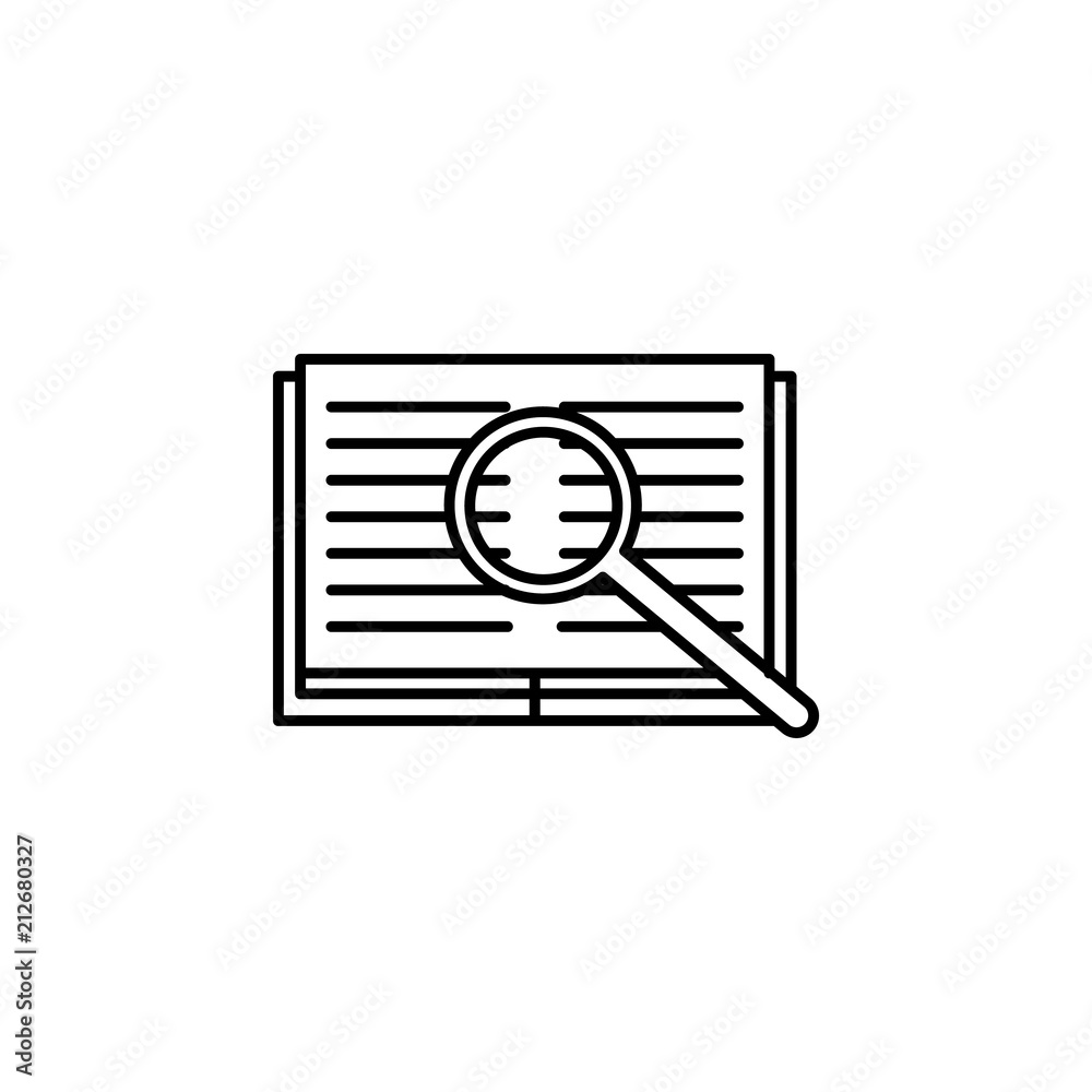 Poster magnifier on notebook icon. element of education icon for mobile concept and web apps. thin line mag