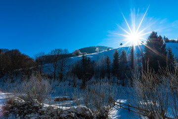 Cold morning winter with fresh snow