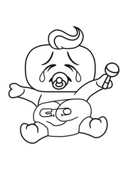 baby schnuller windel rassel klein sitzend kind gesicht kopf traurig weinen heulen tränen unglücklich depressiv clipart comic cartoon