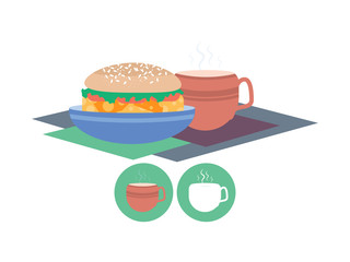 Illustration of a sandwich and a cup of coffee or tea