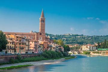 Verona shoreline along Adige river near Ponte Pietra