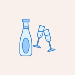 a bottle and glasses of champagne icon. Element of casino icon for mobile concept and web apps. Field outline a bottle and glasses of champagne icon can used for web and mobile