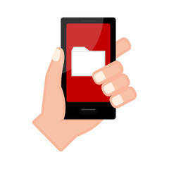 Hand holding a smartphone with a folder icon