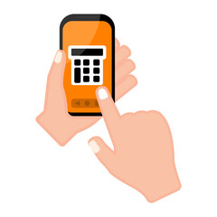 Hand holding a smartphone with a calculator app
