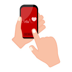 Hand holding a smartphone with a heart shape icon
