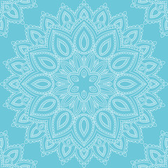 Seamless pattern with mandala ornament. Hand drawn vector illustration