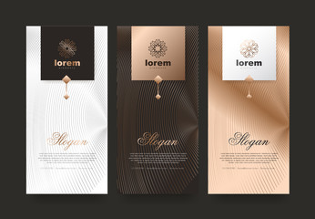 Vector set packaging templates nature luxury or premium products.logo design with trendy linear style.voucher discount, flyer, brochure.book cover vector illustration.greeting card background.