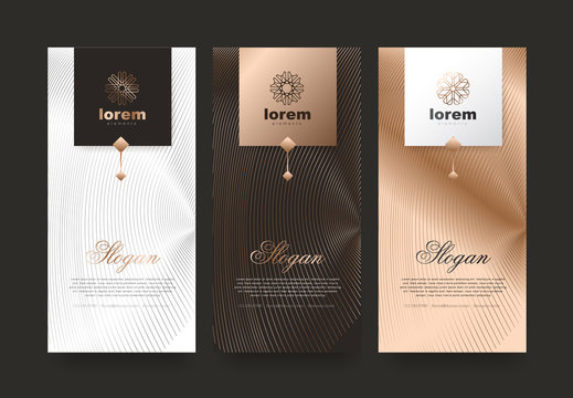 Vector set packaging templates nature luxury or premium products.logo design with trendy linear style.voucher discount, flyer, brochure.book cover vector illustration.greeting card background.