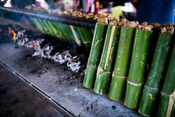 Khao Larm :: sticky rice grilled in bamboo tube, Thai dessert
