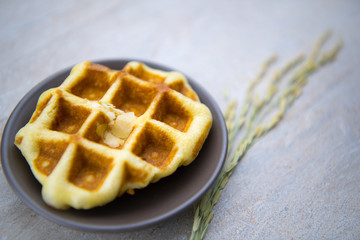 Waffles for breakfast for background. (Selective focus)