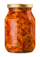 Tomato sauce jar on white background