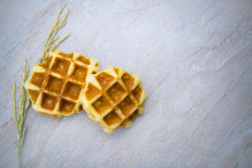 Waffles for breakfast for background. (Selective focus)