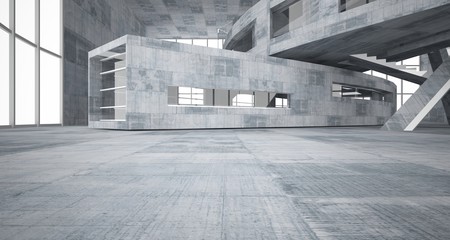 Abstract white and concrete parametric interior  with window. 3D illustration and rendering.