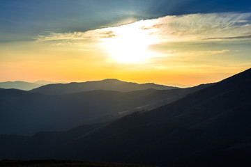 Mountains landscape at the sunset 