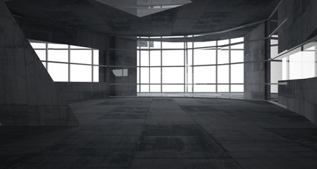 Abstract white and concrete parametric interior  with window. 3D illustration and rendering.