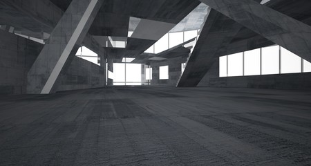 Abstract white and concrete parametric interior  with window. 3D illustration and rendering.