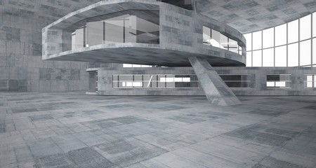 Abstract white and concrete parametric interior  with window. 3D illustration and rendering.
