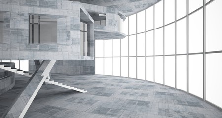 Abstract white and concrete parametric interior  with window. 3D illustration and rendering.