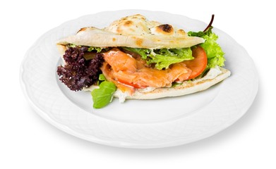 Club Sandwich with Salmon and Vegetables