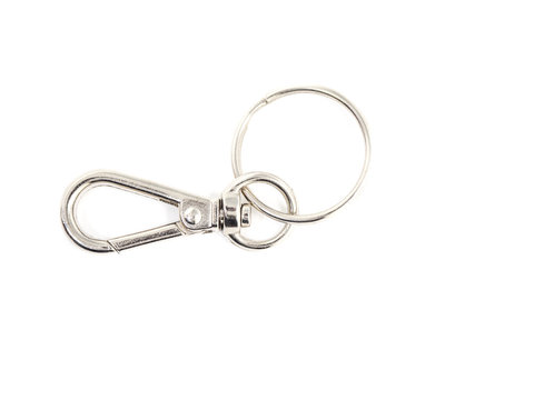 Silver key ring and clip. Isolated on white background