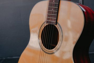 Obraz premium guitar classic build by wooden style use for entertainment on classic jazz and folk song