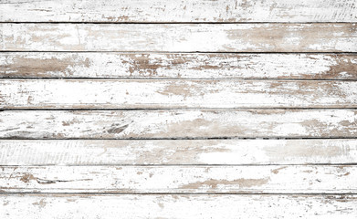 Fond de bois blanc vintage - Vieille planche de bois patinée peinte en blanc.