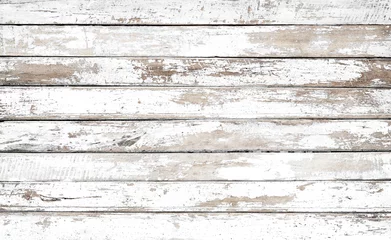 Poster Vintage witte houten achtergrond - oude verweerde houten plank geschilderd in witte kleur. © jakkapan