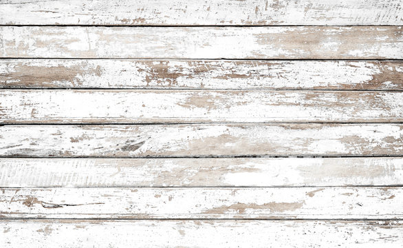 Fototapeta Vintage white wood background - Old weathered wooden plank painted in white color.
