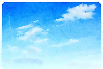 Poster Watercolour blue sky with clouds © pink candy