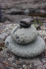 Fototapeta na wymiar Natural rock sculptures along the shores of the lake