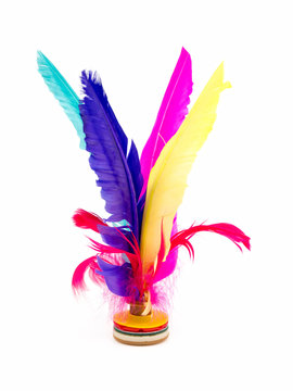 Colorful Feather Chinese Jianzi Kicking Shuttlecock isolated on white