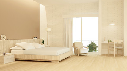 Bedroom interior space furniture 3d rendering and background wall decoration - minimal style
