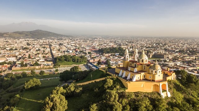 Beautiful Aerial View Of Puebla Mexico And Its Church