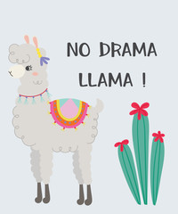 Cute llama. Hand drawn art. Design for card, sticker , fabric textile, t shirt. Children, kid modern trendy style.