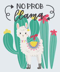 Cute llama in the wild. Hand drawn art. Design for card, sticker , fabric textile, t shirt. Children, kid modern trendy style
