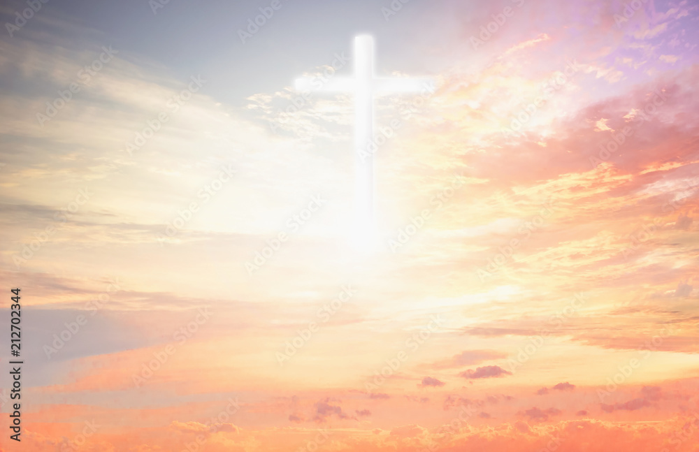 Wall mural abstract blurred christ cross sunset