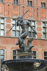 Neptune's Fountain Statue at Long Market  Street, Gdansk, Poland
