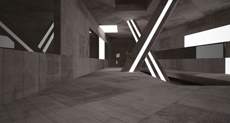 Abstract white and brown concrete parametric interior  with window. 3D illustration and rendering.