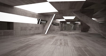 Abstract white and brown concrete parametric interior  with window. 3D illustration and rendering.